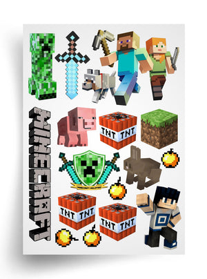 Tortenaufleger "Minecraft-Kämpfer und Gegenstände" A4 – essbarer Druck