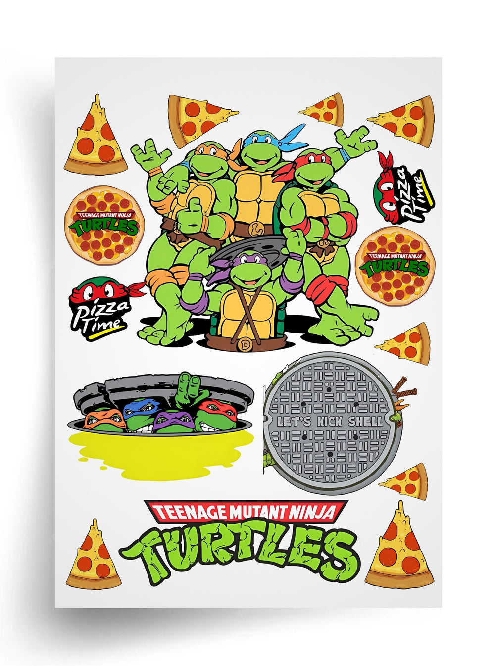 Tortenaufleger "Teenage Mutant Ninja Turtles und Pizza" A4 – essbarer Druck