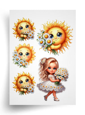 Tortenaufleger "Mädchen mit Sonne und Gänseblümchen" A4 – essbarer Druck
