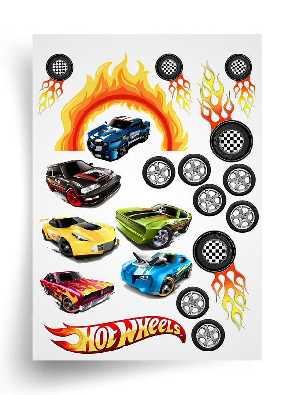 Tortenaufleger "Hot Wheels – Rennen und Flammenräder" A4 – essbarer Druck