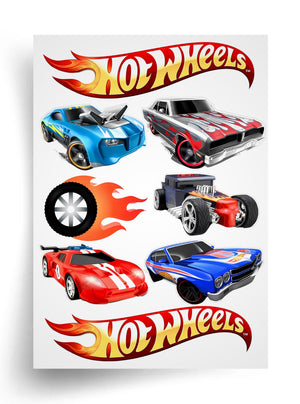 Tortenaufleger "Hot Wheels – schnelle Autos und Flammen" A4 – essbarer Druck