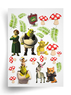 Tortenaufleger "Shrek und Freunde auf der Märchenwiese" A4 – essbarer Druck