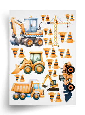 Tortenaufleger "Bagger und Baumaschinen" A4 – essbarer Druck