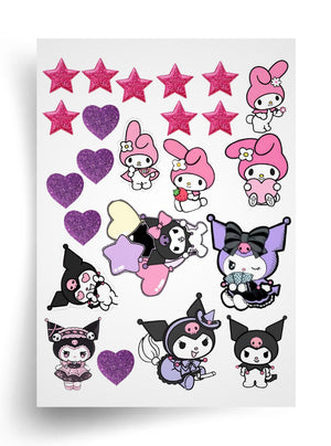 Tortenaufleger "Kuromi und My Melody mit Herzen und Sternen" A4 – essbarer Druck