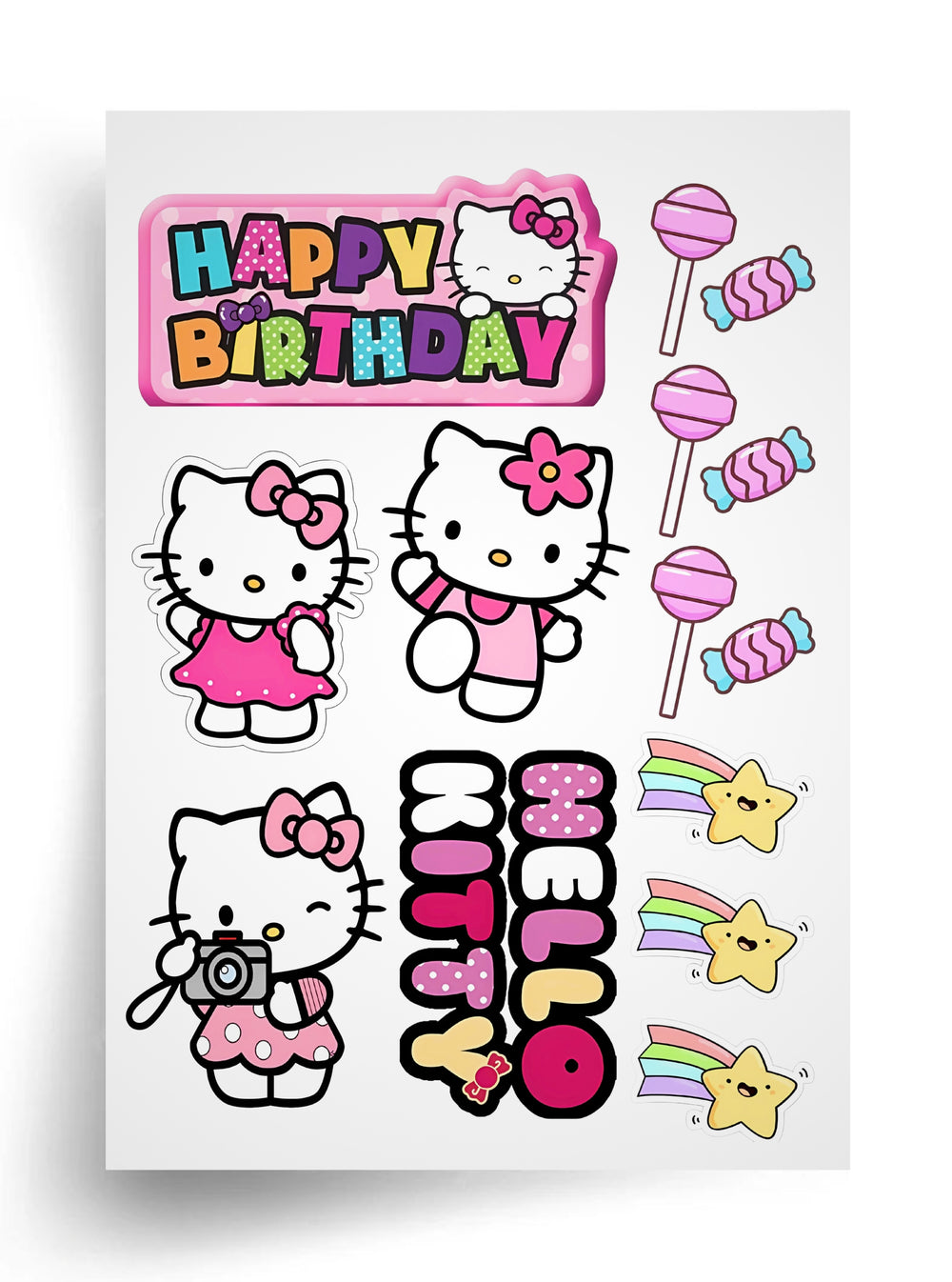 Tortenaufleger "Hello Kitty und süße Party" A4 – essbarer Druck