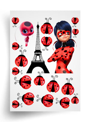 Tortenaufleger "Ladybug und der Eiffelturm" A4 – essbarer Druck