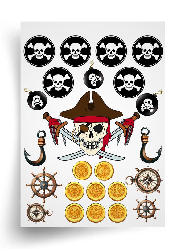 Tortenaufleger "Piraten - Gold und Steuerräder" A4 – essbarer Druck