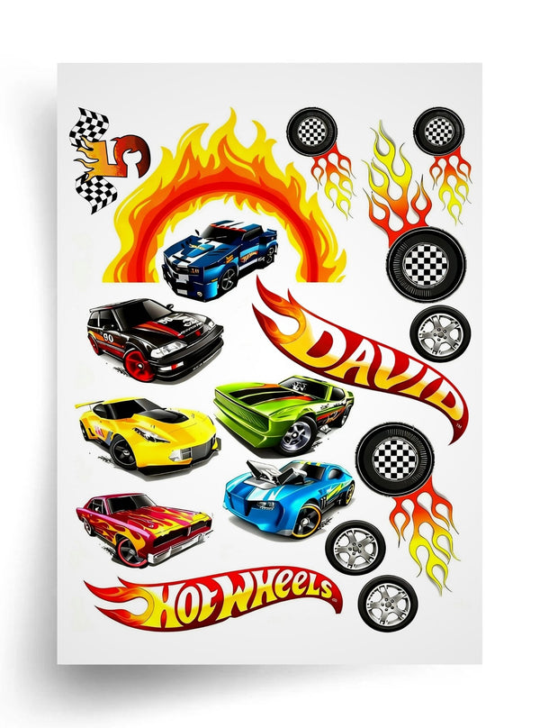 Tortenaufleger "Hot Wheels – Rennen und Flammenräder" A4 – essbarer Druck