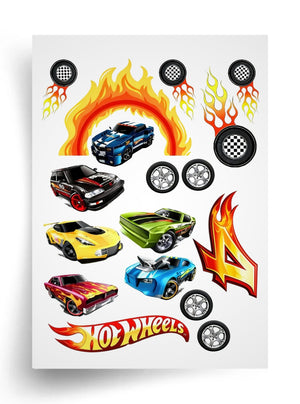 Tortenaufleger "Hot Wheels – Rennen und Flammenräder" A4 – essbarer Druck