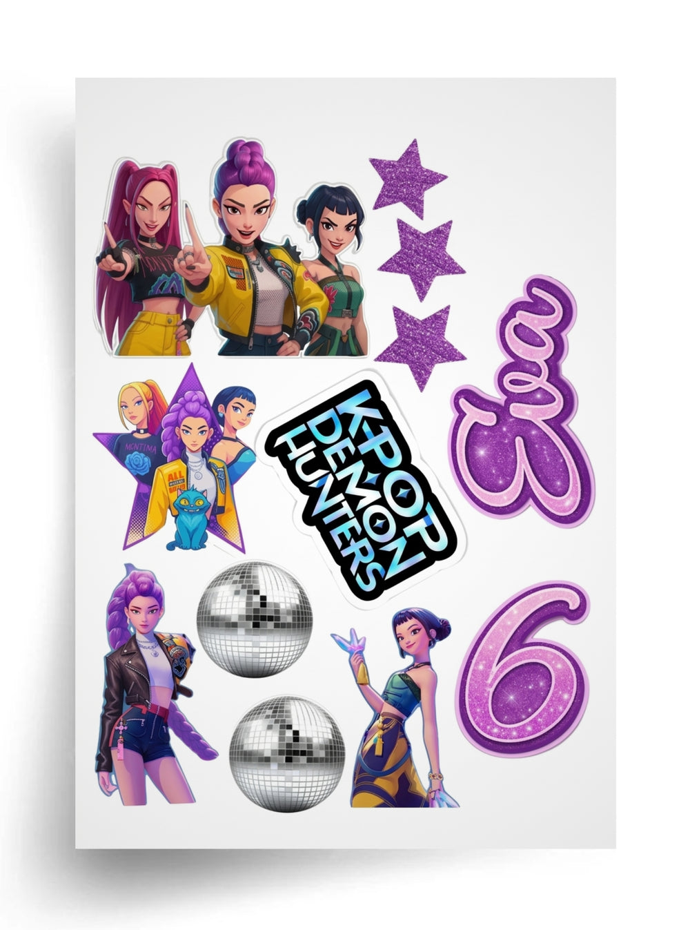 Tortenaufleger "K-Pop Demon Hunters — Stars & Disco Edition" A4 – essbarer Druck