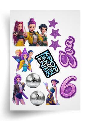 Tortenaufleger "K-Pop Demon Hunters — Stars & Disco Edition" A4 – essbarer Druck