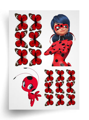 Tortenaufleger "Ladybug und rote Schmetterlinge" A4 – essbarer Druck