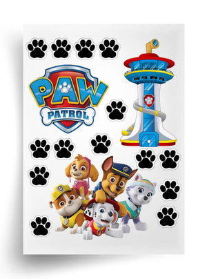 Tortenaufleger "Paw Patrol und Pfotenabdrücke" A4 – essbarer Druck