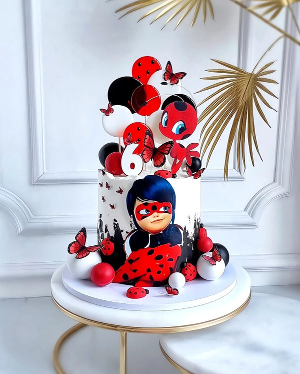 Tortenaufleger "Ladybug und rote Schmetterlinge" A4 – essbarer Druck