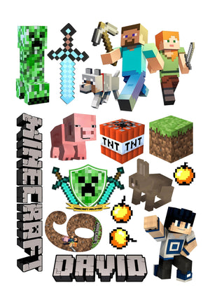 Tortenaufleger "Minecraft-Kämpfer und Gegenstände" A4 – essbarer Druck