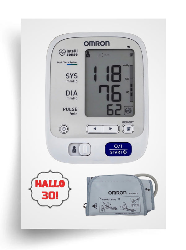 Tortenaufleger "Hallo, 30! — Omron Blutdruckmessgerät" A4 – essbarer Druck