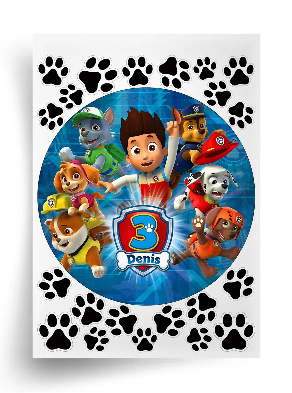Tortenaufleger "Paw Patrol mit Pfotenabdrücken" für essbaren Druck (Durchmesser nach Wahl)
