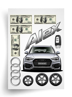 Tortenaufleger "Audi und Dollar" A4 – essbarer Druck