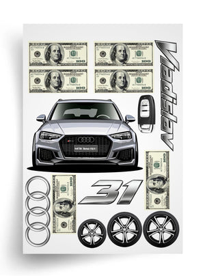 Tortenaufleger "Audi und Dollar" A4 – essbarer Druck