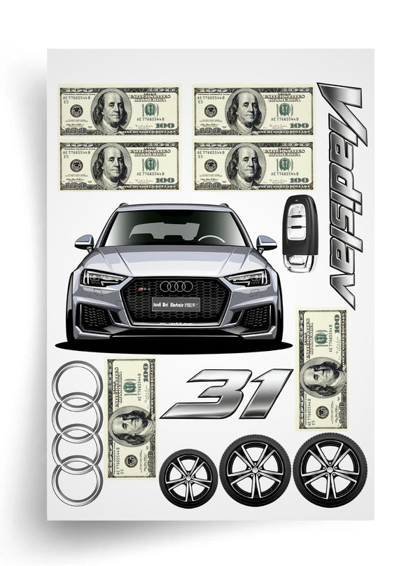 Tortenaufleger "Audi und Dollar" A4 – essbarer Druck