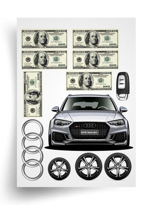 Tortenaufleger "Audi und Dollar" A4 – essbarer Druck