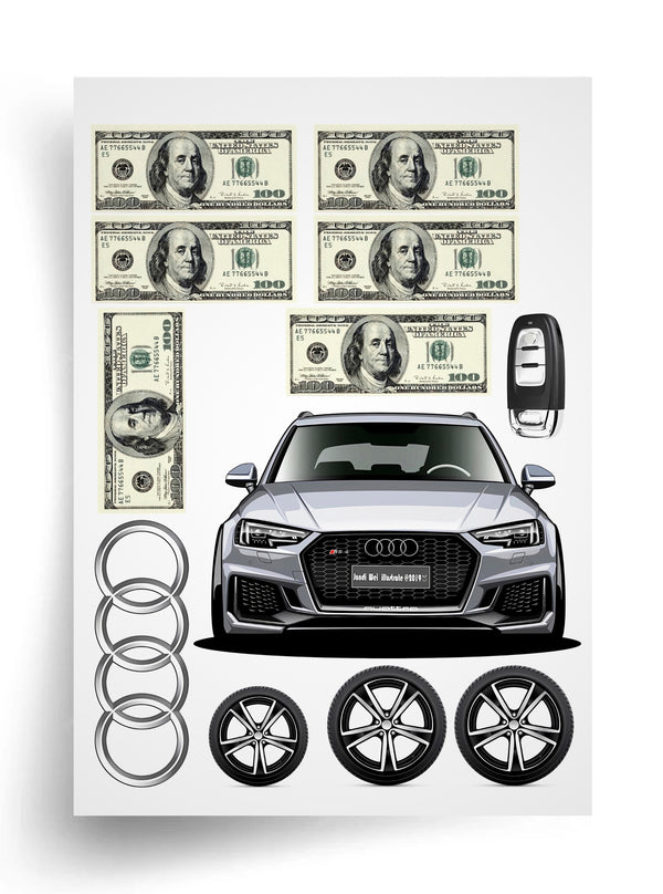Tortenaufleger "Audi und Dollar" A4 – essbarer Druck