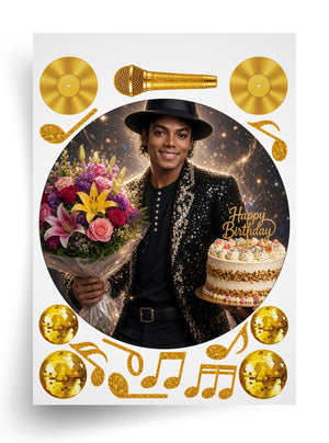 Макет "Michael Jackson с цветами и тортом" для пищевой печати (диаметр на выбор)