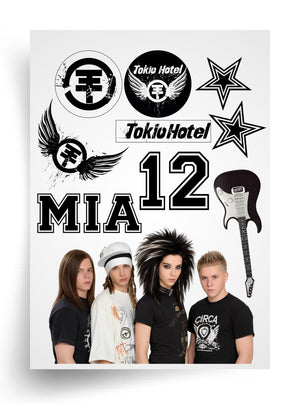 Tortenaufleger "Tokio Hotel mit Logos und Gitarre" A4 – essbarer Druck