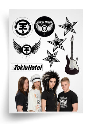Tortenaufleger "Tokio Hotel mit Logos und Gitarre" A4 – essbarer Druck